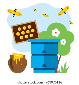 Apiary. Vector Flat style colorful Cartoon illustration.