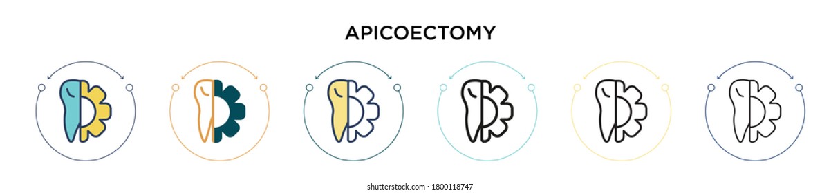 Apicoectomy icon in filled, thin line, outline and stroke style. Vector illustration of two colored and black apicoectomy vector icons designs can be used for mobile, ui, web