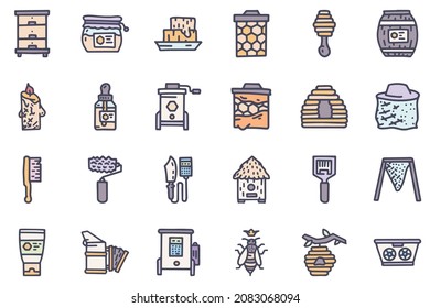 Apiculture color vector doodle simple icon set