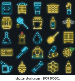 Apiculture icon set. Outline set of apiculture vector icons neon color on black