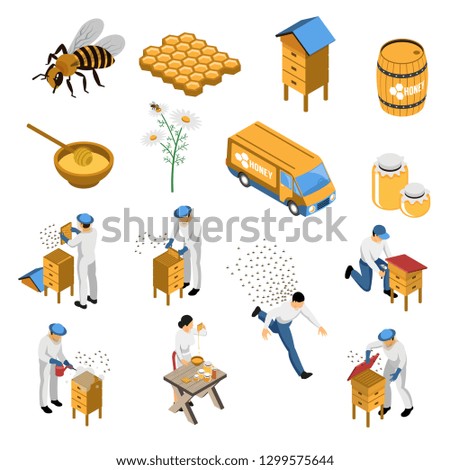Beekeeper near hive with bees