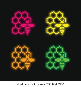 Apitherapy four color glowing neon vector icon