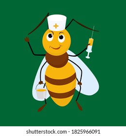 Apitherapy illustration. Bee doctor with syringeApitherapy illustration. Bee doctor with syringe in cartoon style. Apiotherapy, beekeeping concept in cartoon style. Apiotherapy, beekeeping concept