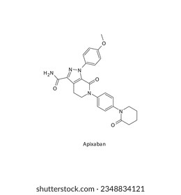 Apixaban flat skeletal molecular structure Factor XA inhibitor drug used in risk of thrombosis treatment. Vector illustration.
