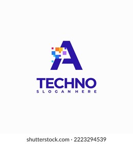 A-Pixel Letter Logo Design Template, Pixel Technology logo symbol concept