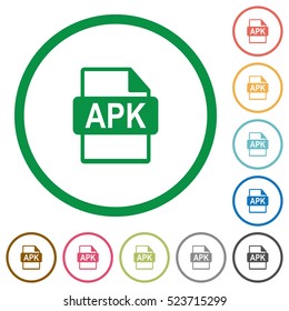 APK file format flat color icons in round outlines