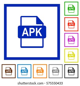 APK file format flat color icons in square frames on white background
