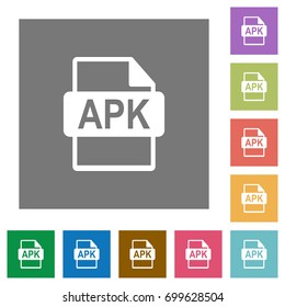 APK file format flat icons on simple color square backgrounds