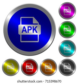 APK file format icons on round luminous coin-like color steel buttons