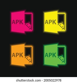 APK Open File Format four color glowing neon vector icon
