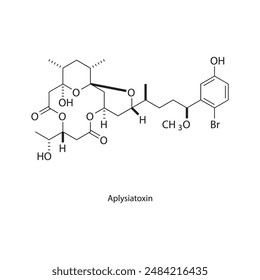 Aplysiatoxin skeletal structure diagram. compound molecule scientific illustration.