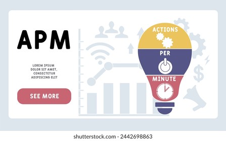 APM - Actions Per Minute acronym. business concept background. vector illustration concept with keywords and icons. lettering illustration with icon