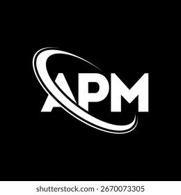Logotipo de APM. Diseño de logo de carta APM. Logotipo de APM inicial vinculado con el círculo y el logotipo del monograma en mayúsculas. Tipografía APM para tecnología, negocio y marca inmobiliaria.