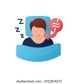 Apnea Color Flat. Sleep Disorder. Healthy Sleeping Concept. Sleep Problems Treatment. Breathing Trouble During Sleep. Health Care. Color Isolated Vector Illustration 