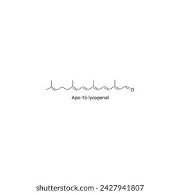 Apo-15-lycopenal skeletal structure diagram.Caratenoid compound molecule scientific illustration on white background.