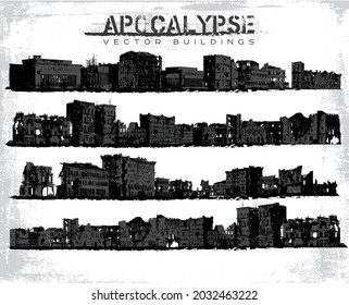 Apocalypse destroyed vector buildings illustration