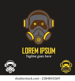 Apokalypse-Gamer-Kopfsymbol. eine Kombination aus Headset, Spielsteuerung und Gasmaske als Kopfform.