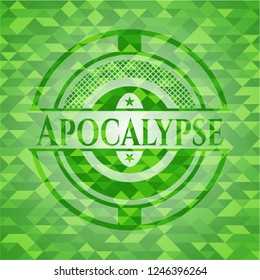 Apocalypse green emblem. Mosaic background