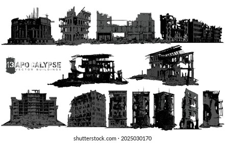 Apocalypse individual vector building silhouettes illustration