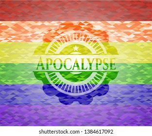 Apocalypse on mosaic background with the colors of the LGBT flag