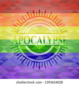 Apocalypse on mosaic background with the colors of the LGBT flag