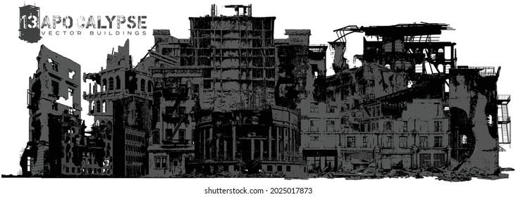 Apocalypse vector buildings in gray illustration 