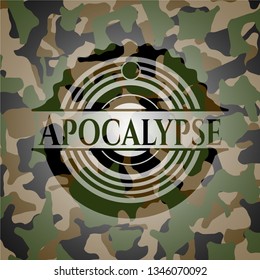 Apocalypse written on a camo texture