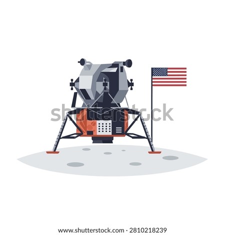 Apollo 11 Lunar Module Illustration on the Moon Surface with United States Flag NASA Space Mission