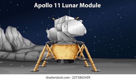 Apollo 11 Lunar Module on Moon Surface illustration