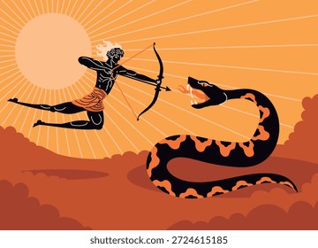 apollo aiming his bow at the monster python