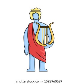 Apollo, ancient Greek god of archery, music, poetry and the sun with lyre. Ancient Greece mythology. Flat vector illustration. Isolated on white background.