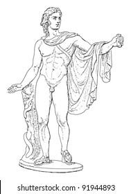 Apollo Belvedere - greek - roman sculpture / vintage illustration from Meyers Konversations-Lexikon 1897