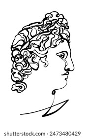 The Apollo Belvedere (head). One line drawing. Vector illustration.