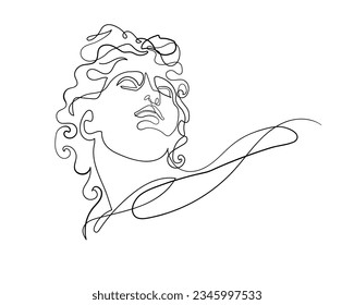 Apollo - continuous one line drawing, isolated vector image of antique statue. Phoebus, God of the Sun, patron of art and the Muse. Symbol of handsome and beauty male in minimalistic modern style