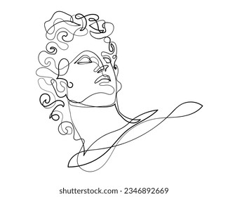 Apollo - continuous one line drawing, isolated vector image of antique statue. Phoebus, God of the Sun, patron of art and the Muse. Symbol of handsome and beauty male in minimalistic modern style