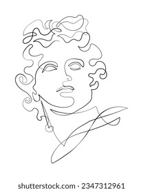 Apollo - continuous one line drawing, isolated vector image of antique statue. Phoebus, God of the Sun, patron of art and the Muse. Symbol of handsome and beauty male in minimalistic modern style