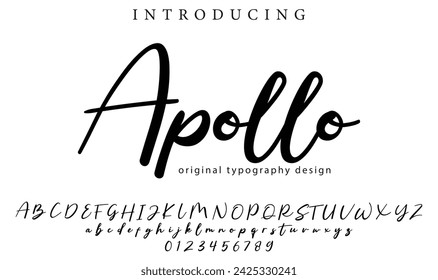 Apollo. Handdrawn calligraphic vector font for hand drawn messages. Modern gentle calligraphy