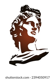 Apollo - isolated vector image of antique statue. Phoebus, God of the Sun, patron of art and the Muse. Symbol of handsome and beauty male