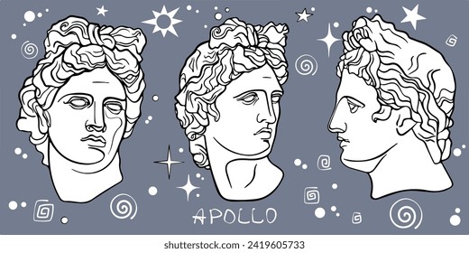 Apollo Portrait. Antique sculpture. Illustration for social media, posters, design template, invitation etc. Vector. Editable vector illustration.