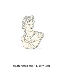 Apollo sculpture vector illustration. Image of Ancient Greek god Apollo bust used in art schools. History, religion, mythology, art classes concepts.