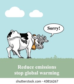 Vaca apolítica relacionada con las emisiones del calentamiento global