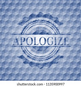 Apologize blue badge with geometric background.