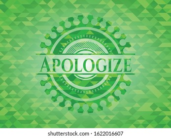 Apologize green emblem with mosaic background. Vector Illustration. Detailed.