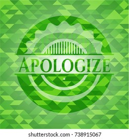 Apologize green emblem with triangle mosaic background