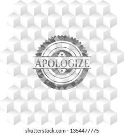 Apologize realistic grey emblem with cube white background