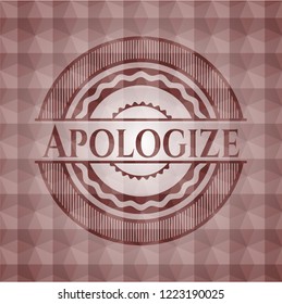 Apologize red emblem or badge with abstract geometric polygonal pattern background. Seamless.