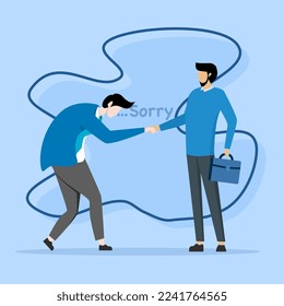 Apologize or say sorry, regret for what happen asking for forgiveness, professional or leadership after mistake or failure, pardon or feel sad concept, flat vector modern illustration