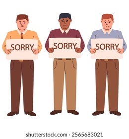 Apologize or say sorry.Asking for forgiveness concept.Feeling sorry concept.Expressing remorse.Isolated on white background.Vector illustration.