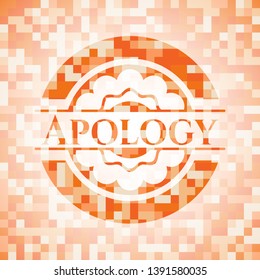 Apology abstract emblem, orange mosaic background