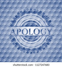 Apology blue emblem with geometric pattern.